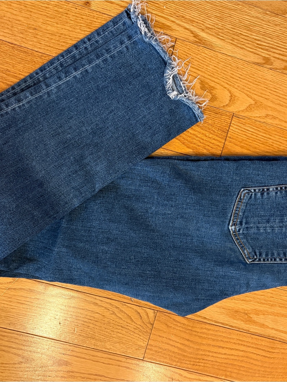 rag & bone Dark Blue Frayed-Hem Jeans- straight leg